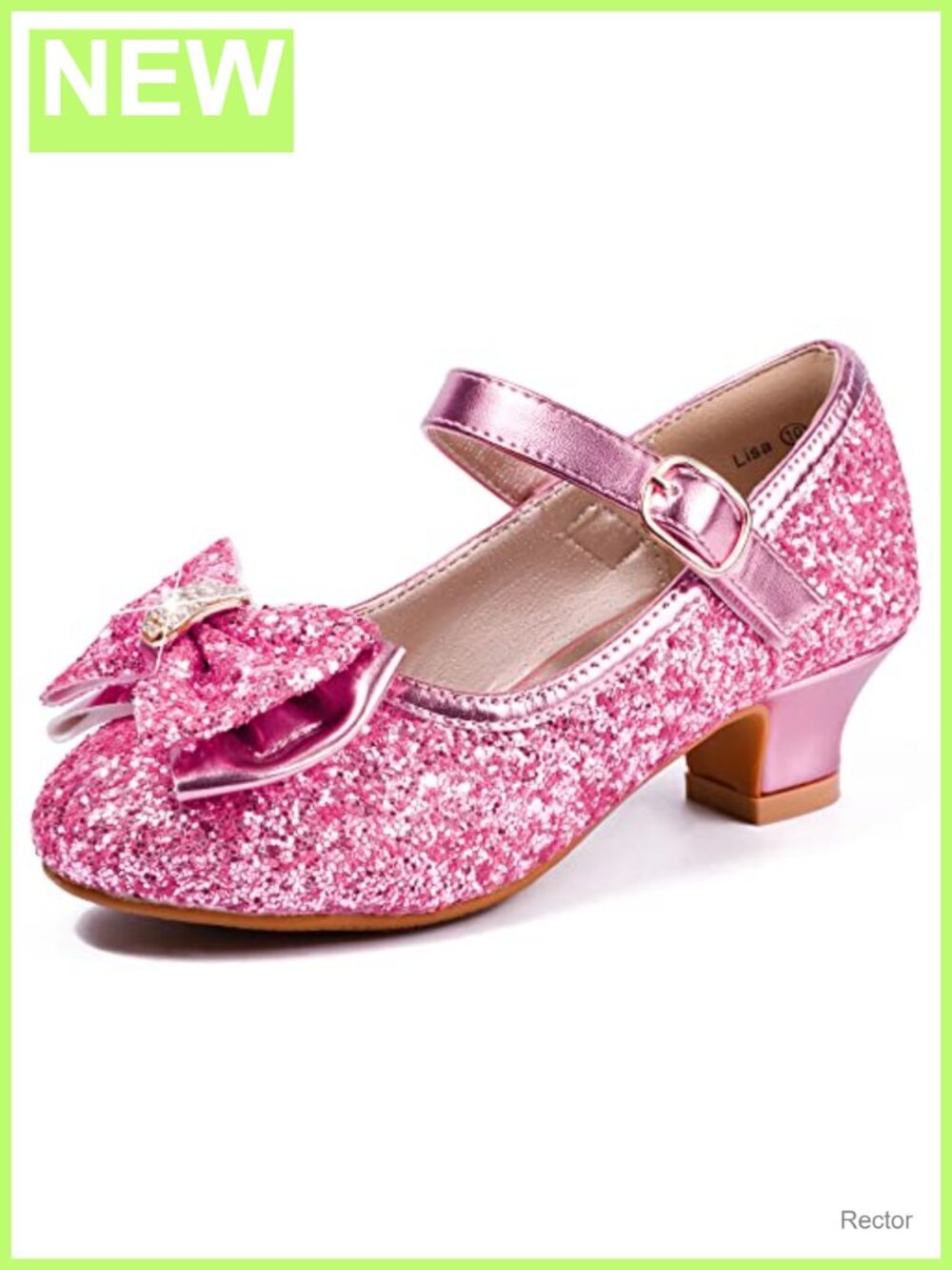 Girls Sparkle Sequin Mary Jane Heels Hook & Loop Dress Shoes